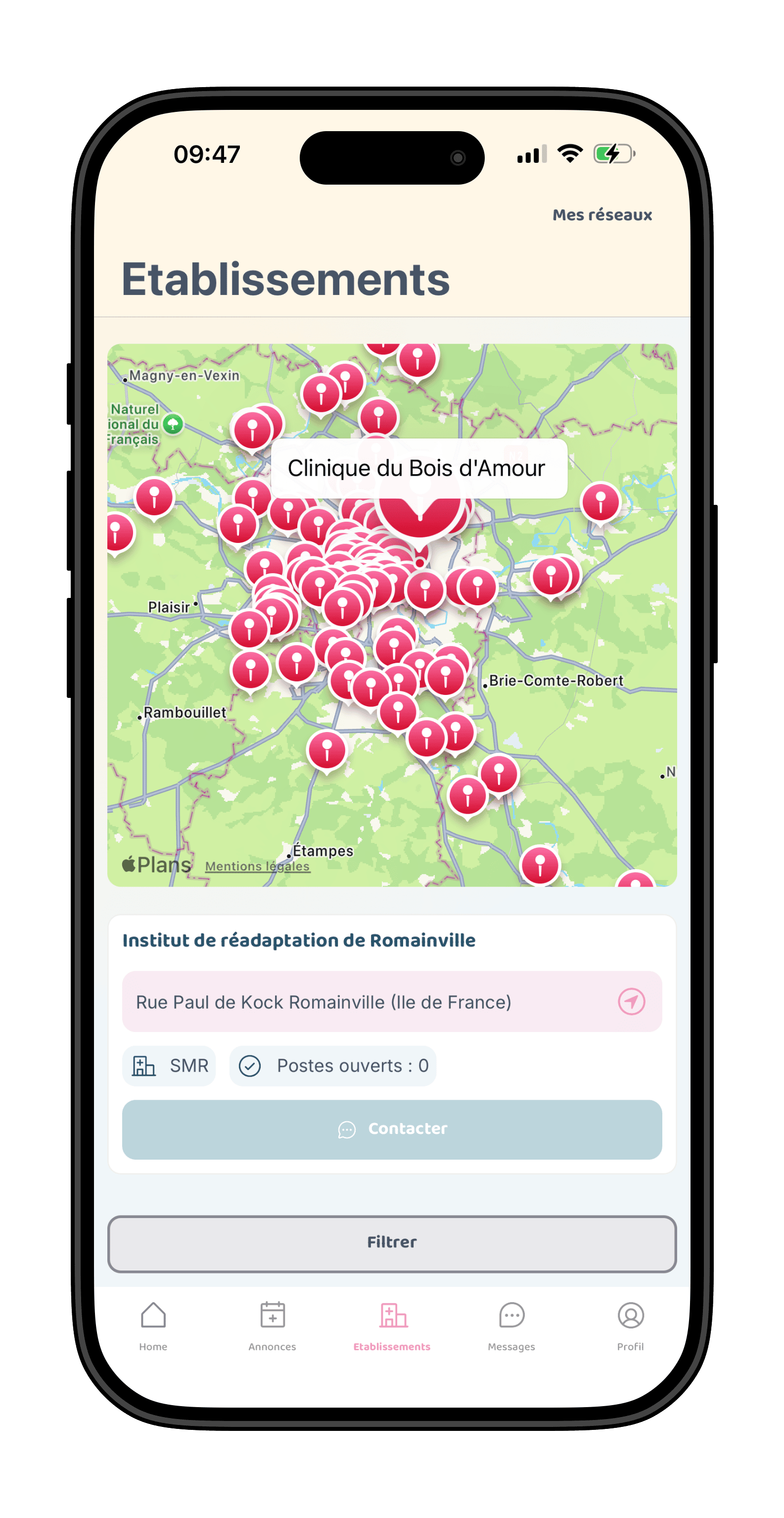 Liste des établissements sur la carte Hoppi